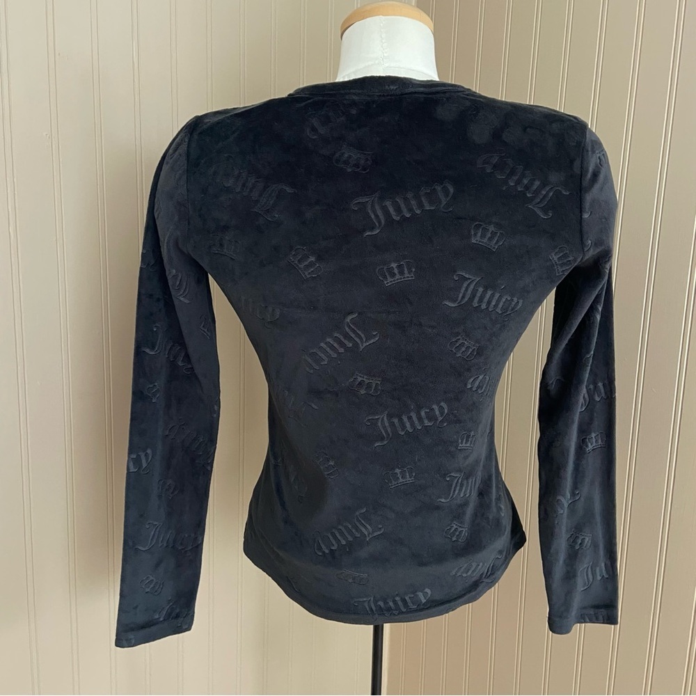 Juicy Coutour Black Y2K Velvet Long Sleeve Shirt Top Women’s Size Small - Picture 5 of 6